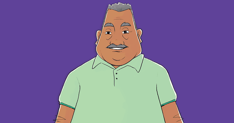 An illustration of a smiling man named Oscar who lives with dementia.